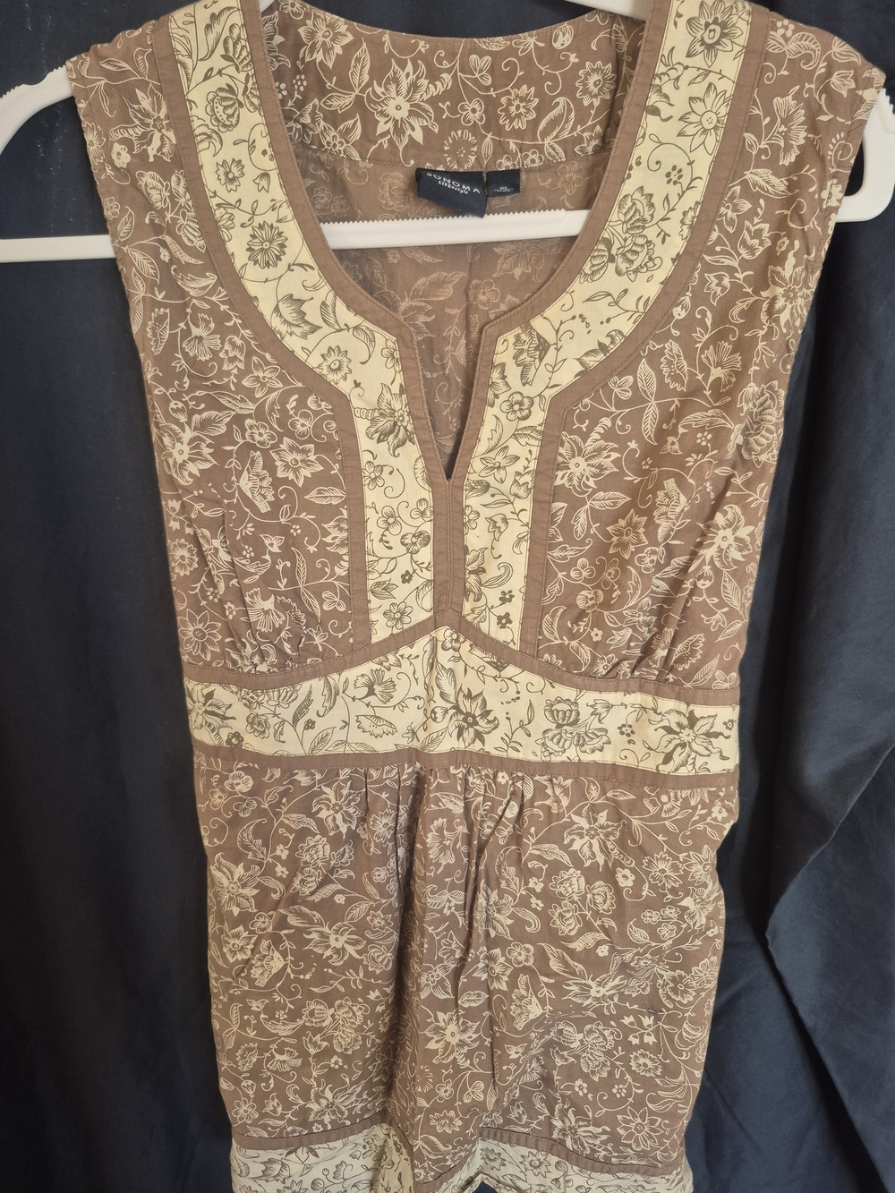 Sonoma Brown and Cream Floral Sleeveless Tunic Top